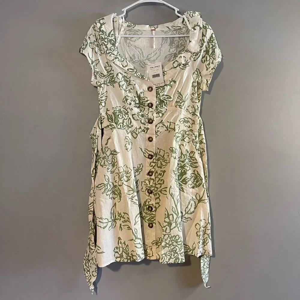 Free People A Thing Called Love Linen Blend Mini Dress | SZ 4 | Ivory Combo